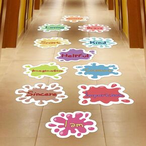 11pcs Colorful Inspirational Quotes Floor Decals, Watercolor Ink Splash Motivational Stickers Positive Saying Wall Decals Ink Splatter Paint Stickers for Kids Bedroom Nursery Classroom