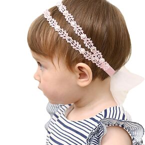 Baby Girl White Flower Christening Headbands Toddler Elastic Soft Lace Baptism Hairband Floral Pearl Newborn Infant Hair Accessories for Birthday Party (white, Standard size)