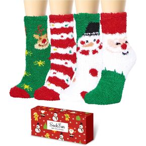 Christmas Gifts Stocking Socks for Women Girls -Fuzzy Socks Teens Fluffy Socks Warm Winter Fleece Cozy Socks 4 Piars