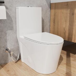 Dual Flush Elongated Standard One Piece Toilet with Comfortable Seat Height, Powerful & Quiet Dual Flush Modern Toilet, 12'' Rough-In, Glossy White，6636