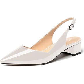 MERRORI Women's Slingback Dress Shoes Block Patent Slip On Pointed Toe Chunky Low Heel Pumps Shoes 1.5 Inch
