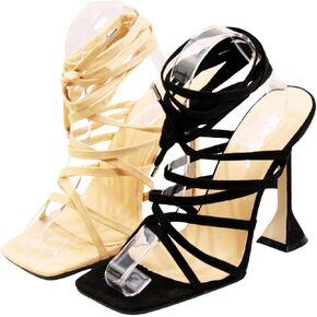 Clear and Black Ankle Strap High Heel Sandals, 4 Inches