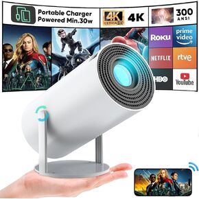 HY300 4K Mini Projector with wifi and bluetooth, Android 11 Portable Projector, 180 Degree Flip 1080P Full HD Support, 5G WiFi6 BT5.0 Smart Home Video Projector for Phone/TV Stick/Laptop/PC/XBOX/PS5