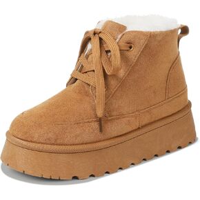 Uacllcau Platform Mini Boots for Women Winter Boots Warm Faux Fur Lining Lace Up Ankle Boots for Women Anti-Slip Short Snow Booties with Memory Foam Insole for Indoor & Outdoor