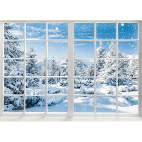 Winter Wonderland Backdrop Snow Christmas Background Snowy Window Forest Scene Holiday Party Banner Photography Studio Props Baby It‘s Cold Outside Baby Shower Birthday Photobooth, Ladvis 7x5ft