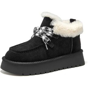 BEAU TODAY Womens Winter Snow Boots, Fur Lined Ankle Booties for Women Warm Boots, Chunky Platform Lace-up Boots Shoes Suede Leather Non-slip Warm Winter Shoes