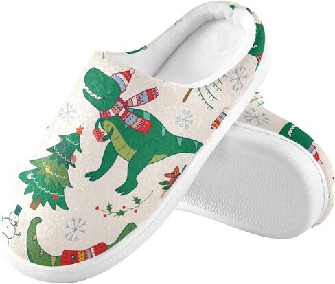 ZOEO House Slippers for Women Girls,Dinosaur Christmas Winter Fuzzy Memory Foam Cozy Shoes for Men Slippers Indoor Outdoor Bedroom in Kuwait