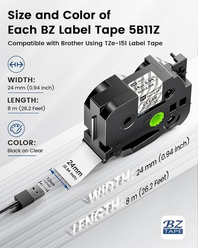 Compatible 24mm Label Tape Compatible with Brother P Touch Tze TZ Tape 24mm 0.94 Laminated Clear TZe-151 TZe151 1 Inch for Ptouch PTD600 PT-P710BT PT-P750W Label Maker, 2 Pack Black on Clear in Saudi Arabia