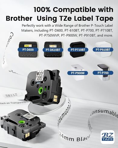 Compatible 24mm Label Tape Compatible with Brother P Touch Tze TZ Tape 24mm 0.94 Laminated Clear TZe-151 TZe151 1 Inch for Ptouch PTD600 PT-P710BT PT-P750W Label Maker, 2 Pack Black on Clear in Saudi Arabia