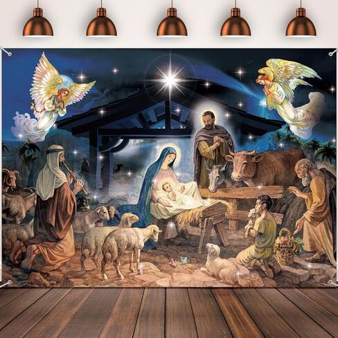 Tatuo 7 x 5 ft Christmas Decoration Christmas Religious Backdrop Holy Nativity Photography Background Christmas Photography Background for Winter Xmas Outdoor Indoor Church Medieval Party Supplies in Saudi Arabia