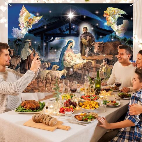 Tatuo 7 x 5 ft Christmas Decoration Christmas Religious Backdrop Holy Nativity Photography Background Christmas Photography Background for Winter Xmas Outdoor Indoor Church Medieval Party Supplies in Saudi Arabia