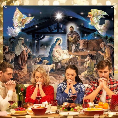Tatuo 7 x 5 ft Christmas Decoration Christmas Religious Backdrop Holy Nativity Photography Background Christmas Photography Background for Winter Xmas Outdoor Indoor Church Medieval Party Supplies in Saudi Arabia