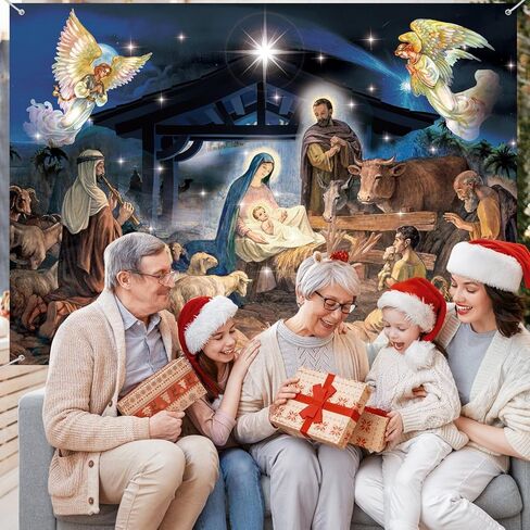 Tatuo 7 x 5 ft Christmas Decoration Christmas Religious Backdrop Holy Nativity Photography Background Christmas Photography Background for Winter Xmas Outdoor Indoor Church Medieval Party Supplies in Saudi Arabia