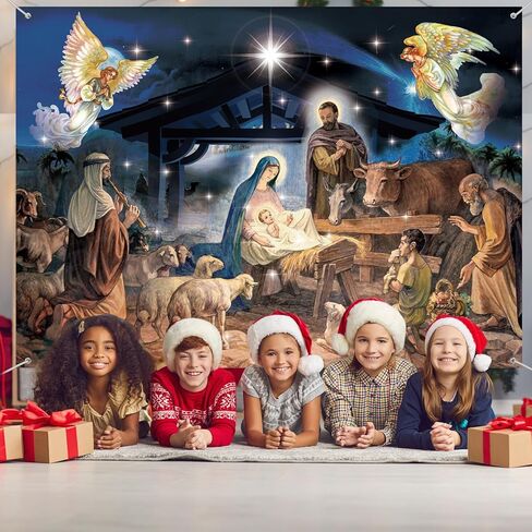 Tatuo 7 x 5 ft Christmas Decoration Christmas Religious Backdrop Holy Nativity Photography Background Christmas Photography Background for Winter Xmas Outdoor Indoor Church Medieval Party Supplies in Saudi Arabia
