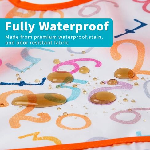 طقم مريلة 3 قطع بأكمام طويلة | مرايل أطفال مقاومة للماء مع حزمة جيب | مريلة للأطفال الصغار بأكمام وجهاز التقاط الفتات in Kuwait