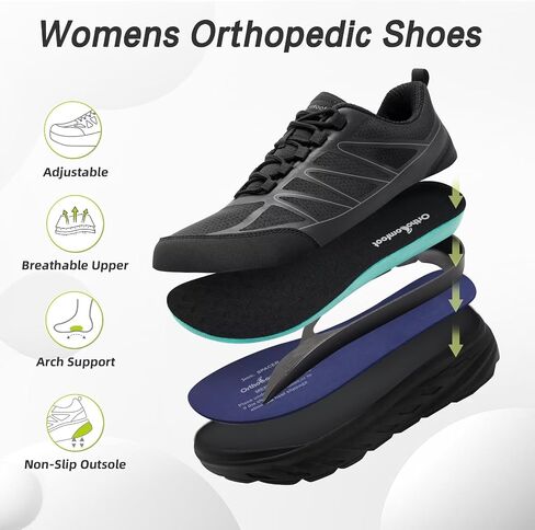 أحذية مشي واسعة للنساء من OrthoComfoot لتقويم العظام لمرضى السكري: أحذية رياضية مريحة كاجوال لدعم قوس القدم والتهاب اللفافة الأخمصية، أحذية عمل لتقويم العظام للتنس ذات قوس عالٍ وأقدام منتفخة لألم الكاحل والكعب in Kuwait