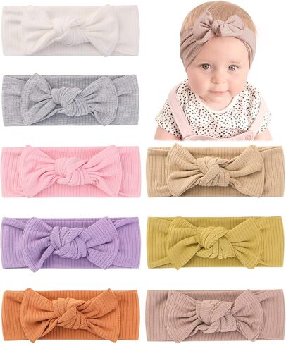 20 قطعة من ربطات الشعر القطنية للفتيات الصغيرات من النايلون + 8 قطع من عصابات الرأس للفتيات الصغيرات مع أشرطة متماسكة لحديثي الولادة من إكسسوارات شعر الأطفال حديثي الولادة من النايلون الناعم in Kuwait