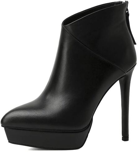 TinaCus حذاء نسائي من الجلد الطبيعي بمقدمة مدببة مصنوع يدويًا بسحاب خلفي وكعب عالٍ أنيق للكاحل in Kuwait