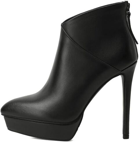 TinaCus حذاء نسائي من الجلد الطبيعي بمقدمة مدببة مصنوع يدويًا بسحاب خلفي وكعب عالٍ أنيق للكاحل in Kuwait