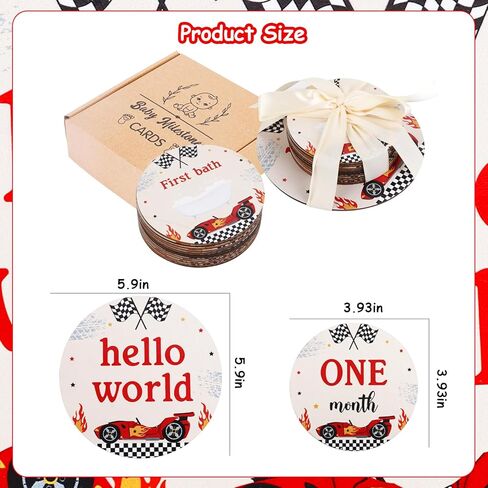 13PCS Race Car Wooden Monthly Photo Cards, Racing Car Newborn Gift for Girls and Boys, Hello World Newborn Photo Booth Props for Race Baby Shower Pregnancy Announcement Party Decorations in Saudi Arabia