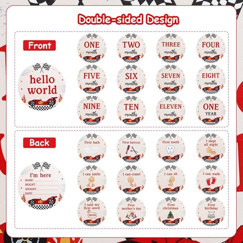 13PCS Race Car Wooden Monthly Photo Cards, Racing Car Newborn Gift for Girls and Boys, Hello World Newborn Photo Booth Props for Race Baby Shower Pregnancy Announcement Party Decorations in Saudi Arabia
