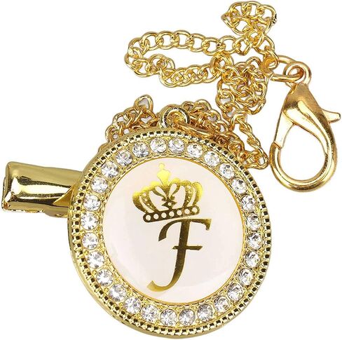 Focket Pacifier Clips Baby Girl, 26 Letter Rhinestone Baby Pacifier with Name Initial Letter, Curved Bling Pacifier for Girl, Newborn Baby Girl Pacifiers Clips, Baby Shower Birthday Gifts (F) in Saudi Arabia