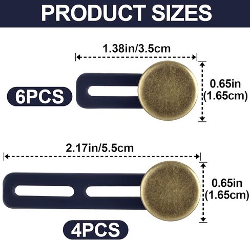 Isslly 10 Pcs Jean Button Extenders, Pants Waist Adjuster, Elastic Waistband Extenders for Tight Jeans, Pants, Waist, No Sew, Easy to Use, 2 Sizes (1.38in, 2.17in) in Kuwait
