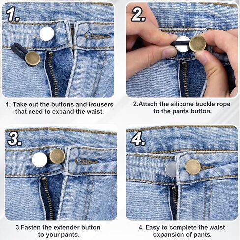 Isslly 10 Pcs Jean Button Extenders, Pants Waist Adjuster, Elastic Waistband Extenders for Tight Jeans, Pants, Waist, No Sew, Easy to Use, 2 Sizes (1.38in, 2.17in) in Kuwait