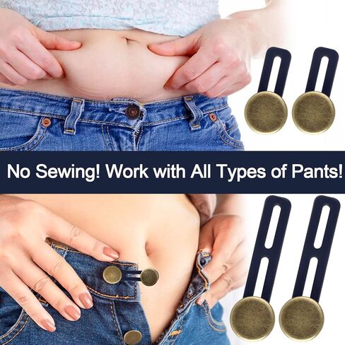 Isslly 10 Pcs Jean Button Extenders, Pants Waist Adjuster, Elastic Waistband Extenders for Tight Jeans, Pants, Waist, No Sew, Easy to Use, 2 Sizes (1.38in, 2.17in) in Kuwait