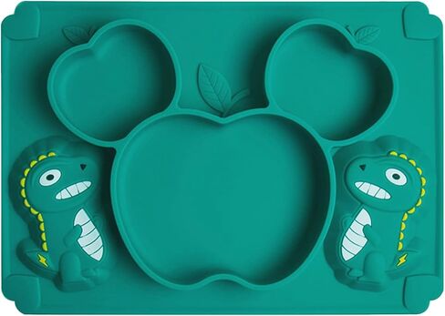 Toddler Baby Plates Silicone Divided Cartoon - Portable Non Slip Suction Toddler Plates for Children Baby and Kids Baby Dinnerware Eating Food Plates (Dinosaur Green) in Kuwait