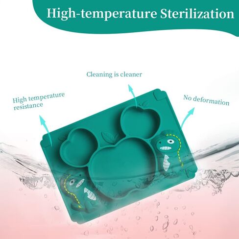 Toddler Baby Plates Silicone Divided Cartoon - Portable Non Slip Suction Toddler Plates for Children Baby and Kids Baby Dinnerware Eating Food Plates (Dinosaur Green) in Kuwait