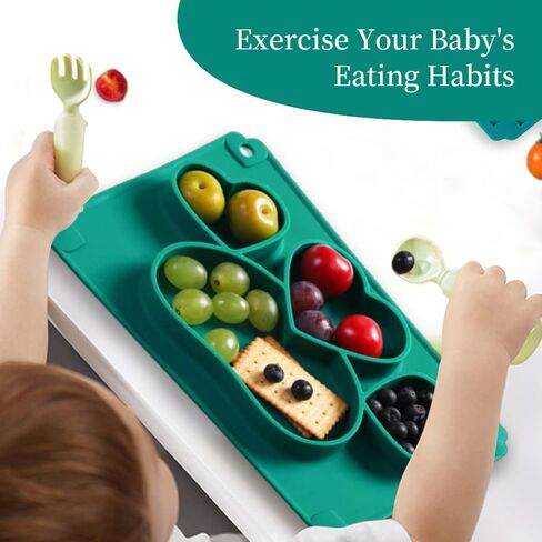 Toddler Baby Plates Silicone Divided Cartoon - Portable Non Slip Suction Toddler Plates for Children Baby and Kids Baby Dinnerware Eating Food Plates (Dinosaur Green) in Kuwait