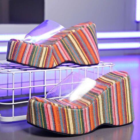 Womens Rainbow Transparent Strappy Platform Wedge Sandals Clear Round Peep Open Toe Slide Summer Beach Crystal Mules Slipper in Kuwait
