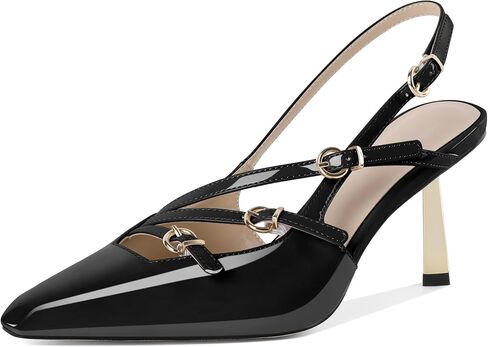 AUMOTED Women's Slingback Stiletto High Heels Closed Square Toe Metallic Buckle Pumps with Backless Strap Heeled Sandals 3 Inch Dress Pump Shoes in Saudi Arabia