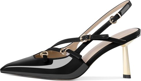 AUMOTED Women's Slingback Stiletto High Heels Closed Square Toe Metallic Buckle Pumps with Backless Strap Heeled Sandals 3 Inch Dress Pump Shoes in Saudi Arabia