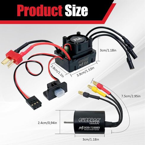 محرك 2435 4800KV بدون فرشاة مع مجموعة 35A ESC، مجموعة محرك بدون مستشعر مقاوم للماء ومجموعة التحكم الكهربائية في السرعة لشاحنات Traxxas 1/18 1/16 1/14 RC in Saudi Arabia