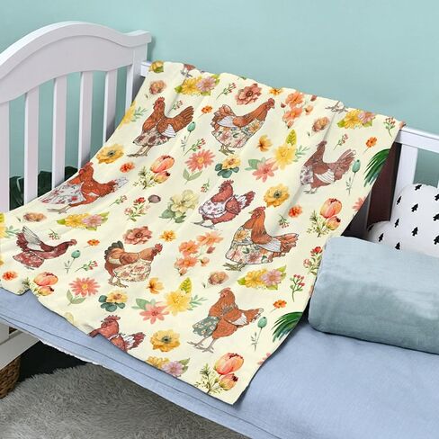 Chickens Floral Toddler Blanket Gifts for Boys Girls, Super Soft Baby Blanket for Infant Newborn Swaddle Blanket Chickens Baby Stuff Gifts Receiving Blanket Chicken Plush Decor 30"x40" in Saudi Arabia