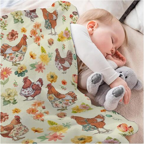Chickens Floral Toddler Blanket Gifts for Boys Girls, Super Soft Baby Blanket for Infant Newborn Swaddle Blanket Chickens Baby Stuff Gifts Receiving Blanket Chicken Plush Decor 30"x40" in Saudi Arabia