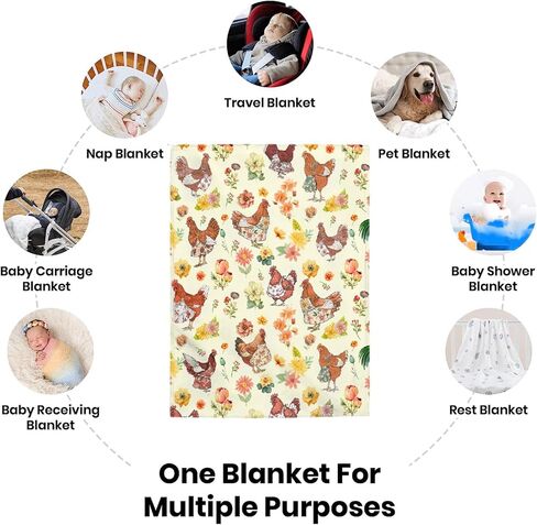 Chickens Floral Toddler Blanket Gifts for Boys Girls, Super Soft Baby Blanket for Infant Newborn Swaddle Blanket Chickens Baby Stuff Gifts Receiving Blanket Chicken Plush Decor 30"x40" in Saudi Arabia