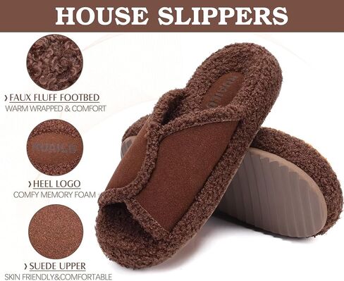 شبشب KuaiLu حريمي مريح من الجلد السويدي الصناعي زغب دافئ وبطانة شيربا دافئة لغرفة النوم للسيدات من إسفنج الذاكرة لتقويم العظام مفتوح عند أصابع القدم ودعم قوس القدم ونعل سميك مبطن للاستخدام الداخلي والخارجي مقاس 6 in Kuwait