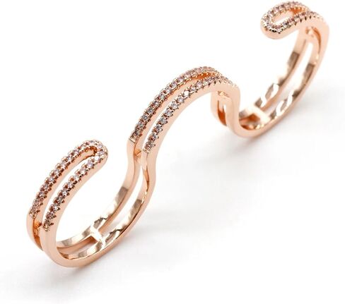 Exquisite micro-inlaid three-finger women's ring Adjustable size ring with AAA cubic zirconia classic women's finger ring, ins trendy and cool niche design, cool style, fashionable personality, light luxury tail ring in Saudi Arabia
