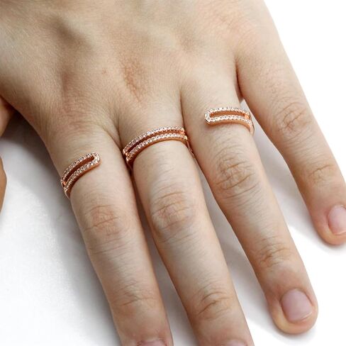 Exquisite micro-inlaid three-finger women's ring Adjustable size ring with AAA cubic zirconia classic women's finger ring, ins trendy and cool niche design, cool style, fashionable personality, light luxury tail ring in Saudi Arabia
