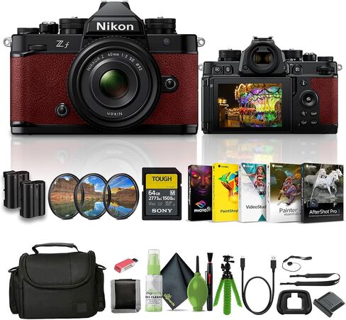 Nikon Zf 24.5MP 4K Video Recording Mirrorless Camera (Red) with NIKKOR Z 40mm f/2 (SE) Lens + 64GB Memory Card + Filter Kit + Bag + EN-EL15c Battery + Card Reader + More in Saudi Arabia