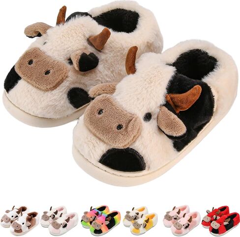 Cow Slippers for Women Men, Fluffy Cute Memory Foam Lightweight House Shoes Cozy Cartoon Slippers with Polar Fleece Lining Funny Furry Kawaii Bedroom Indoor and Outdoor in Saudi Arabia