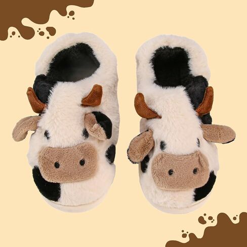 Cow Slippers for Women Men, Fluffy Cute Memory Foam Lightweight House Shoes Cozy Cartoon Slippers with Polar Fleece Lining Funny Furry Kawaii Bedroom Indoor and Outdoor in Saudi Arabia