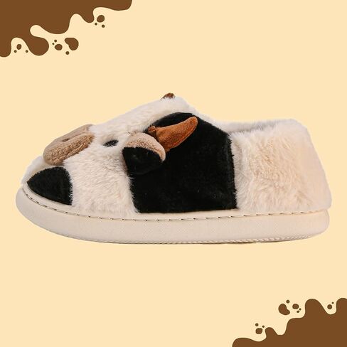 Cow Slippers for Women Men, Fluffy Cute Memory Foam Lightweight House Shoes Cozy Cartoon Slippers with Polar Fleece Lining Funny Furry Kawaii Bedroom Indoor and Outdoor in Saudi Arabia