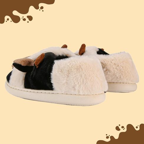 Cow Slippers for Women Men, Fluffy Cute Memory Foam Lightweight House Shoes Cozy Cartoon Slippers with Polar Fleece Lining Funny Furry Kawaii Bedroom Indoor and Outdoor in Saudi Arabia