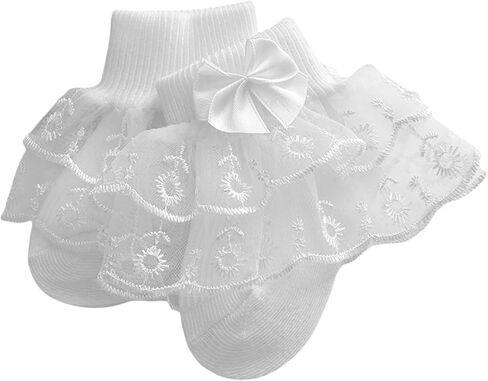 Baby Girls Eyelet Frilly Ruffle Lace Socks Super Soft Infant Cotton Ankle Socks Princess Dress Socks with Bow in Saudi Arabia
