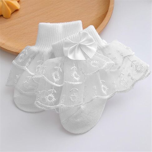 Baby Girls Eyelet Frilly Ruffle Lace Socks Super Soft Infant Cotton Ankle Socks Princess Dress Socks with Bow in Saudi Arabia