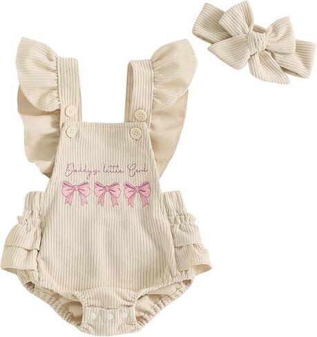 Newborn Baby Girl Ruffle Romper Farm Sleeveless Cow Print Corduroy Overalls Onesie Jumpsuit Matching Summer Clothes in Kuwait